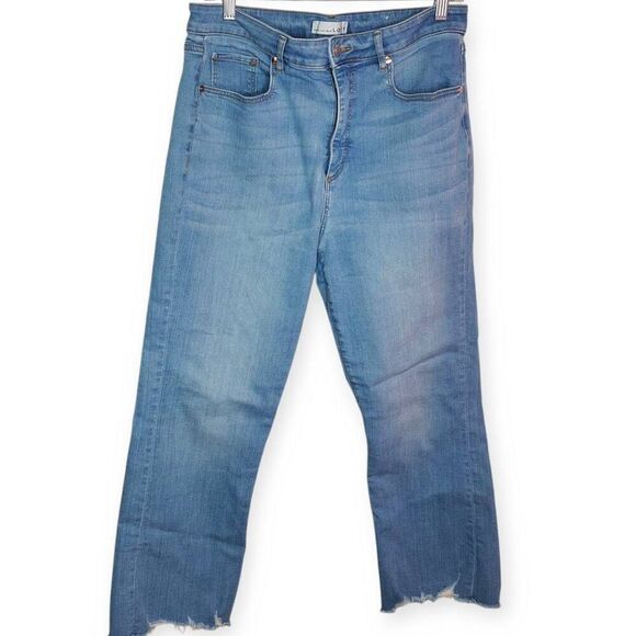 Loft Women's Chewed Hem High Rise Kick Crop Jeans size 12 / 31 - Picture 2 of 9